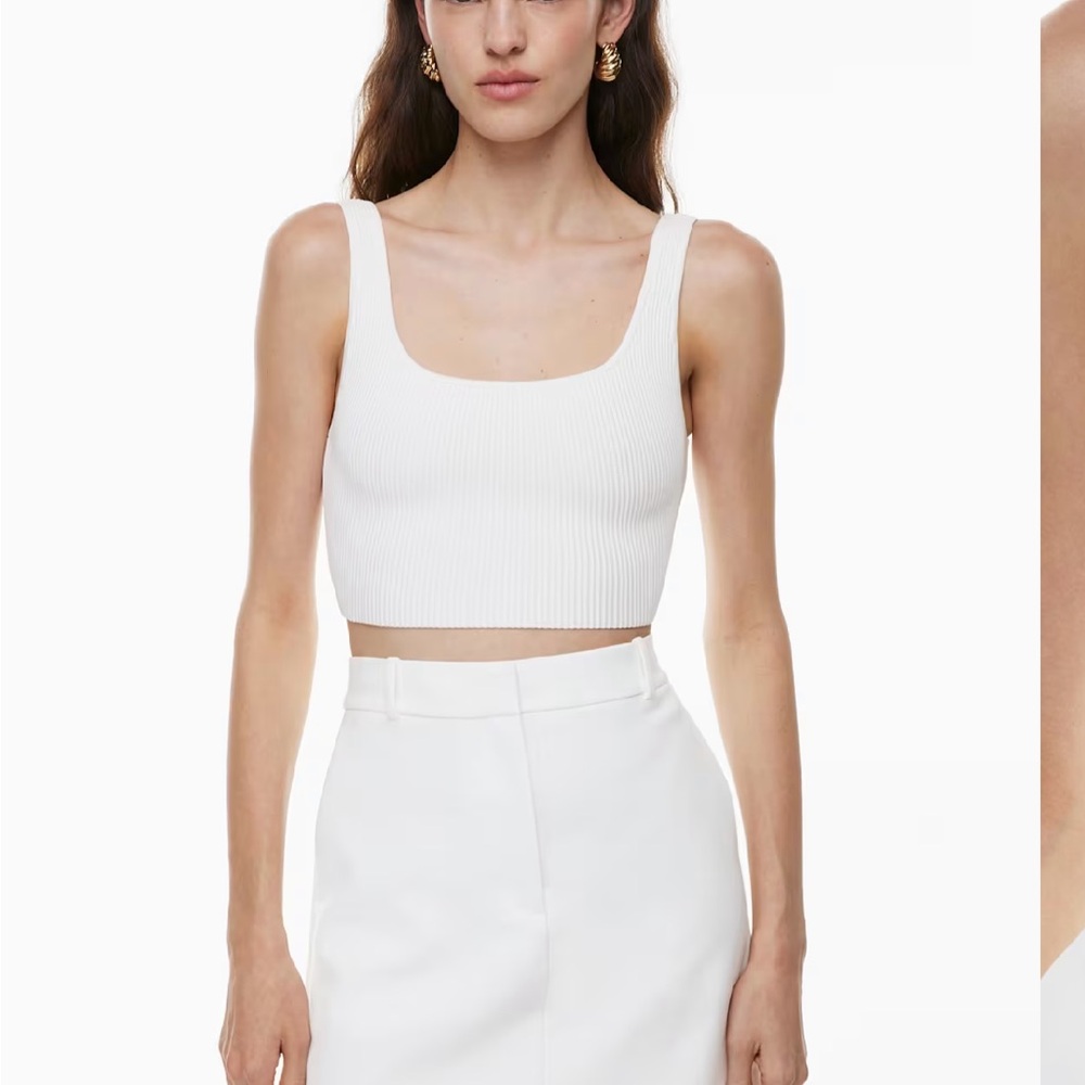 Aritzia Babaton White Sculpt Knit Squareneck Cropped Tank Top